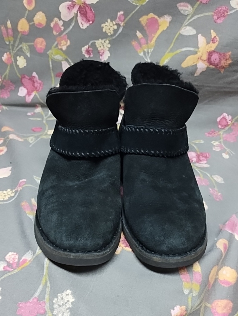 UGG Shearling Women's Black Suede Ankle Boots.